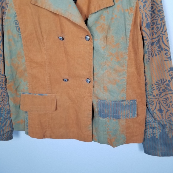Vintage 90s Y2K Alain Weiz Sport Printed Double-breasted Corduroy Jacket Sz 18 - Picture 6 of 15